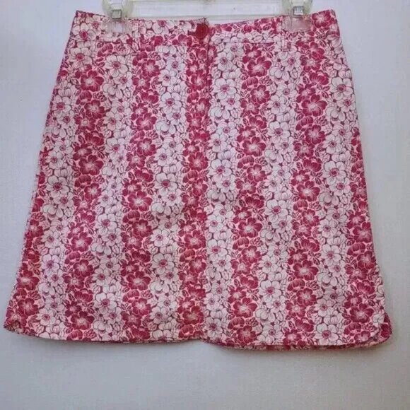 Harold's Women's Pink Floral Cotton Side Slit Casual Round Hem Mini Skirt Size 6 - Picture 1 of 6